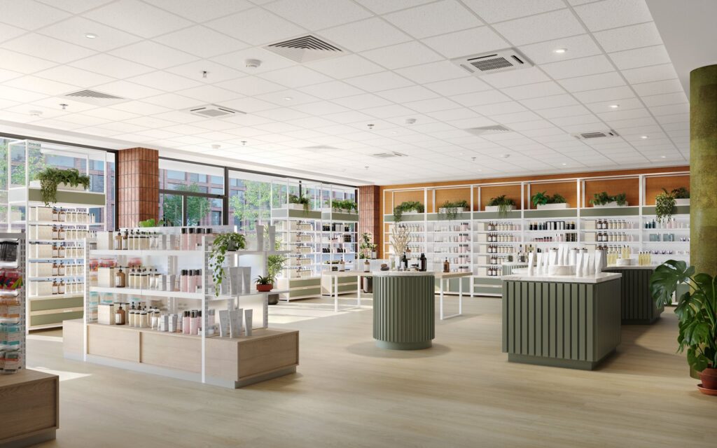 kosmetiikkaliikkaen sisätilojen visualisointi